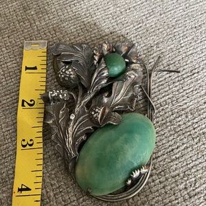 Huge Vintage Sterling and Jade Brooche